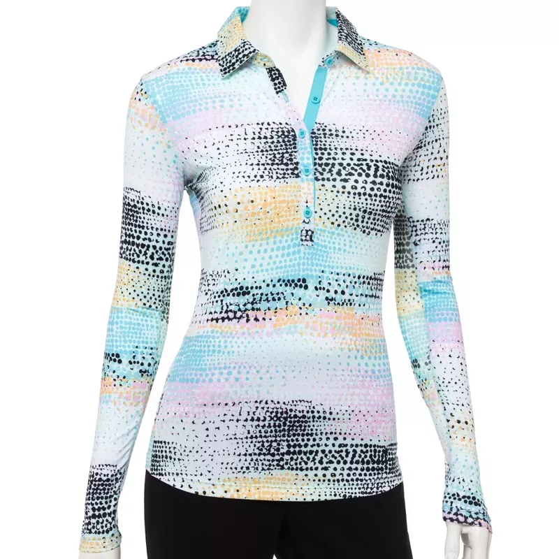 EP NY Long Sleeve Multi Overlapping Dots Print Polo – SPF 50