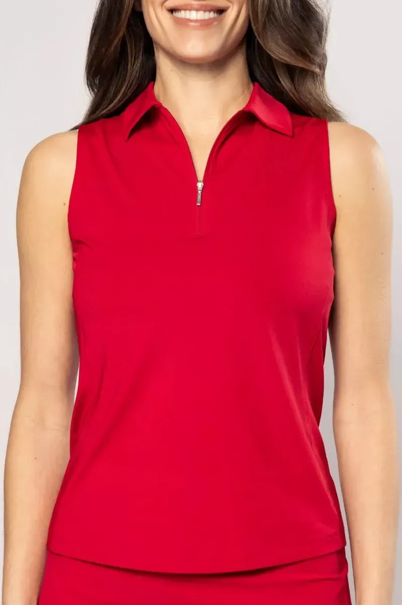 Golftini Sleeveless Zip Polo – Red