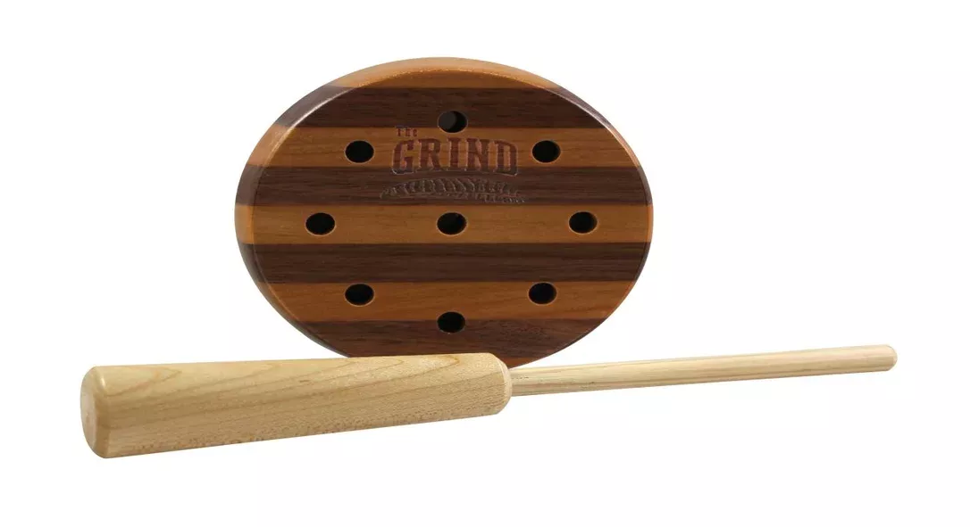 grind-pot-turkey-call-cherry-walnut-with-hickory-striker The Grind Pot Turkey Call Cherry and Walnut With Hickory Striker